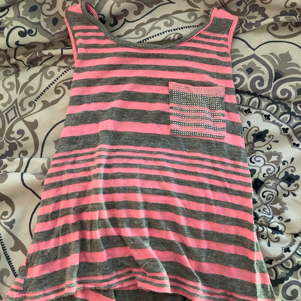 Pink and Grey Striped Tank Top